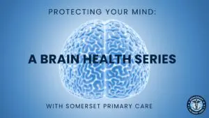 Blue brain graphic promoting brain health series